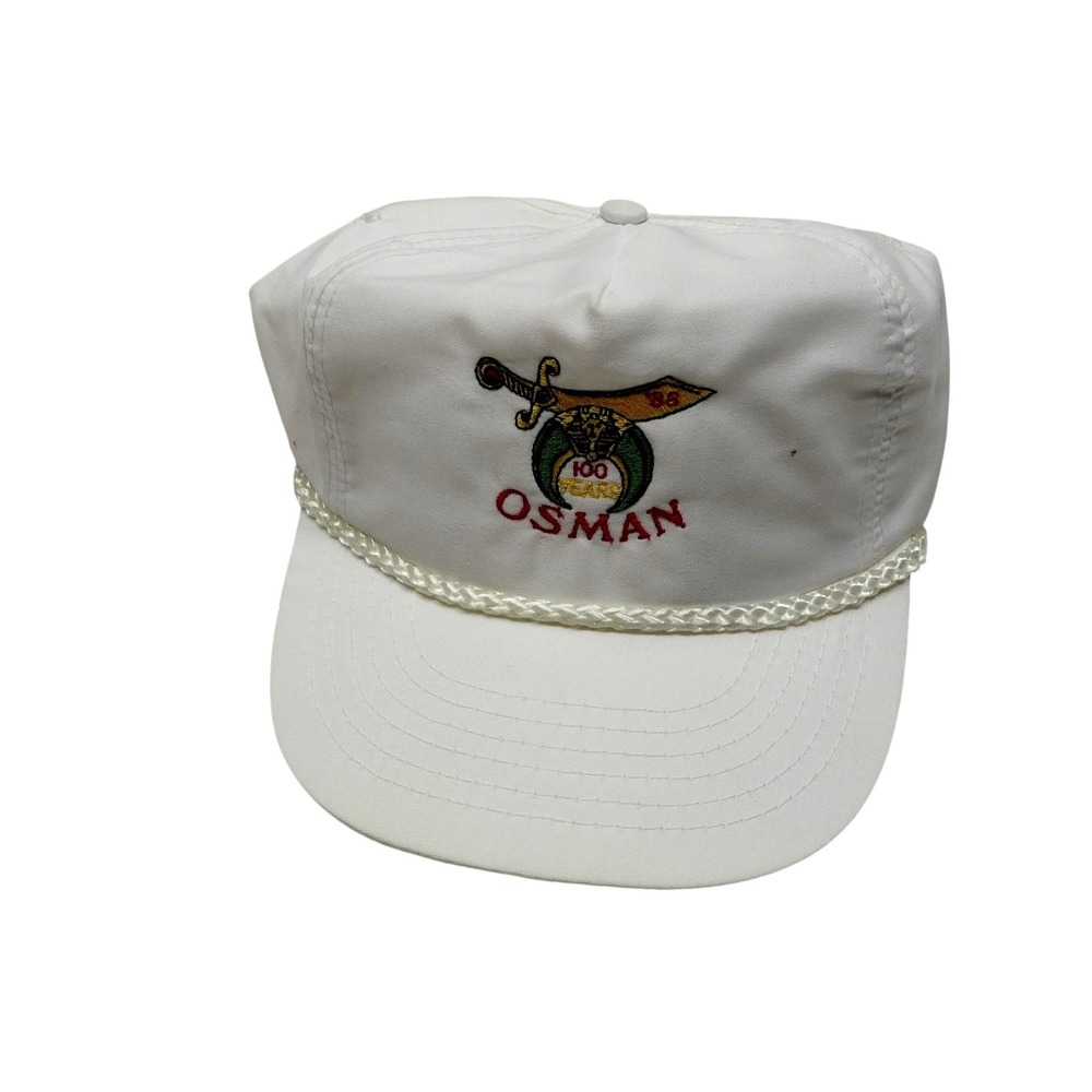 Vintage‎ Osman Shriners Hat Cap Snap Back One Size White Freemasons Mens 80s